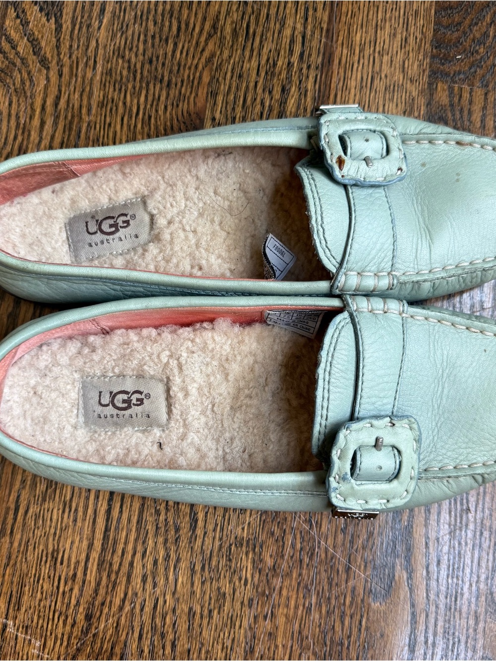 UGG Mint Green Leather Shearling-Lined Loafers
